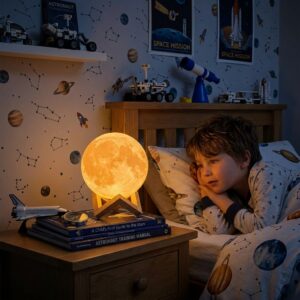 Séléné - La Veilleuse Lune 3D Enchantée sur Socle de Bois