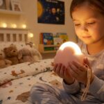 Mini veilleuse nuage rose avec dragonne allumée - Rituel Dodo