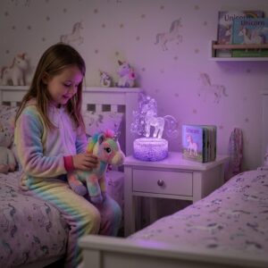 Veilleuse 3D licorne violette sur base craquelée lumineuse - Rituel Dodo.