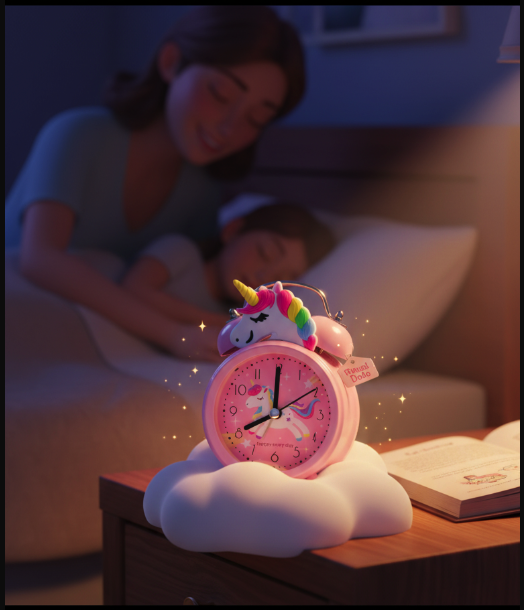Réveil pédagogique licorne rose silencieux sans tic-tac sur nuage magique - Rituel Dodo