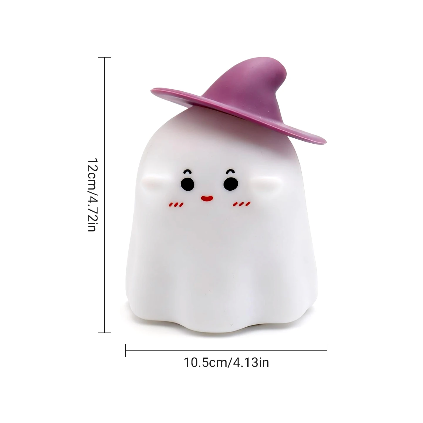 Veilleuse fantôme blanc avec chapeau de magicien bordeaux en silicone tactile allumée - Rituel Dodo.