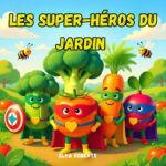 Couverture du livre Les Super-Héros du Jardin par Elya Roberts montrant des légumes super-héros.