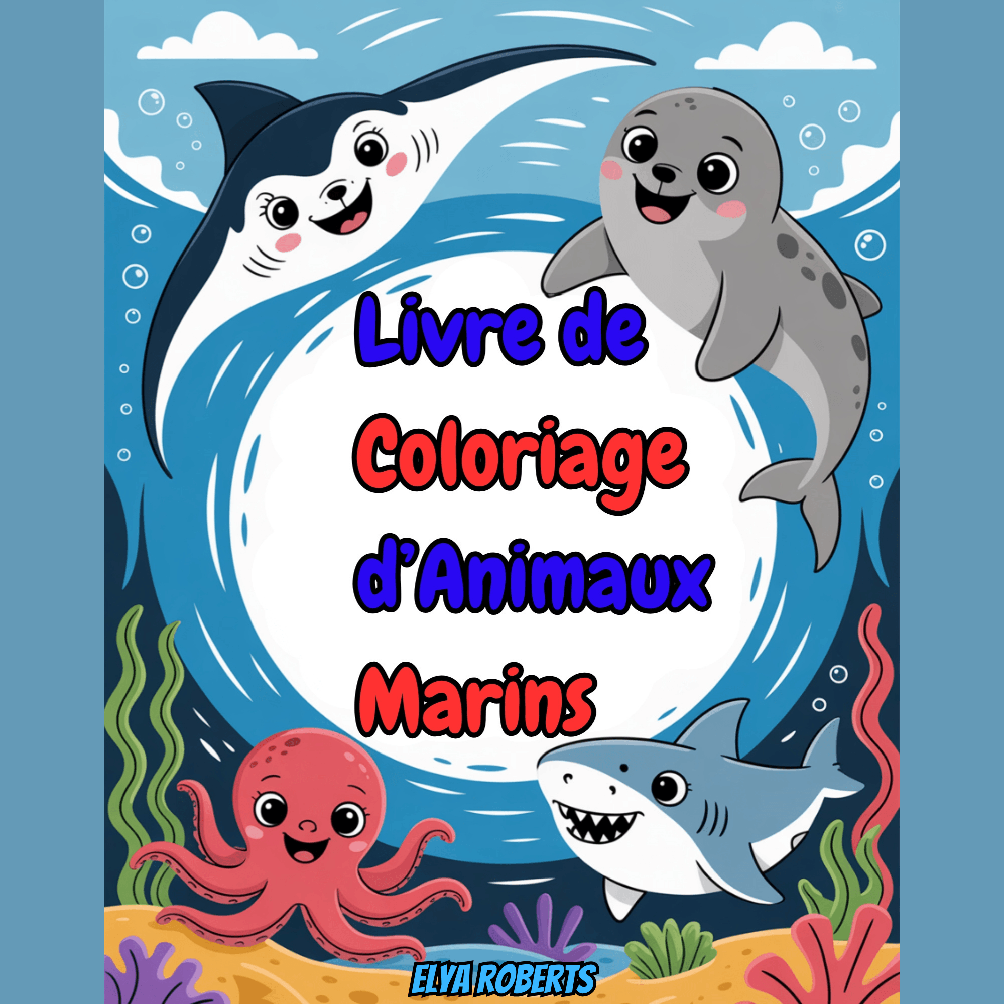 Illustration de couverture du livre de coloriage d'animaux marins pour enfants de Rituel Dodo.