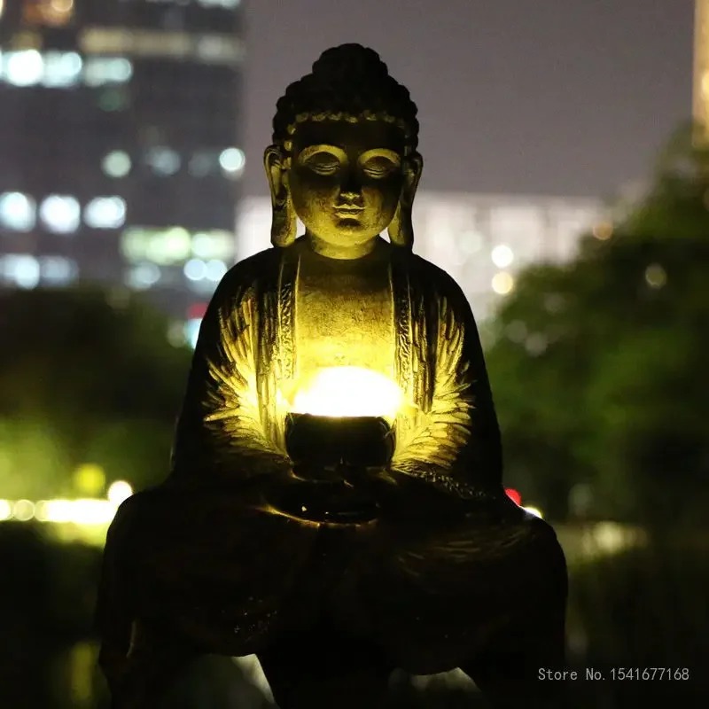 Statue Bouddha Lumineuse Solaire – Sculpture D'ambiance Zen d'Intérieur & Jardin (40 cm) – Image 6