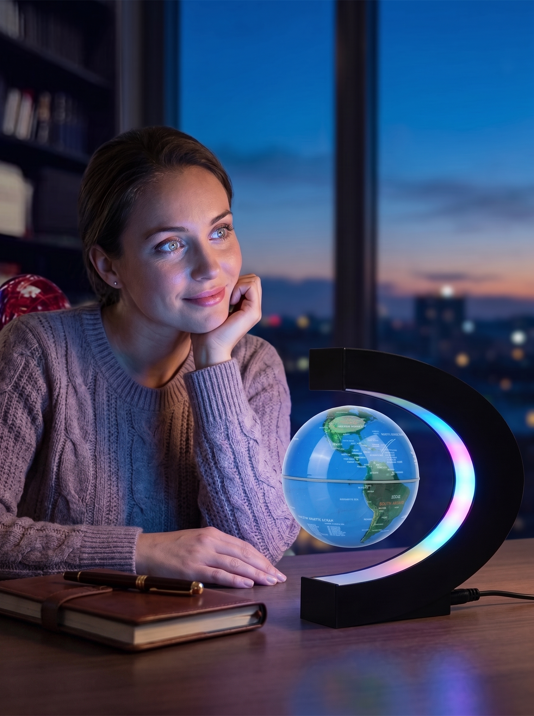 Globe Terrestre en Lévitation Magnétique C-Shape – Veilleuse LED Futuriste – Image 2