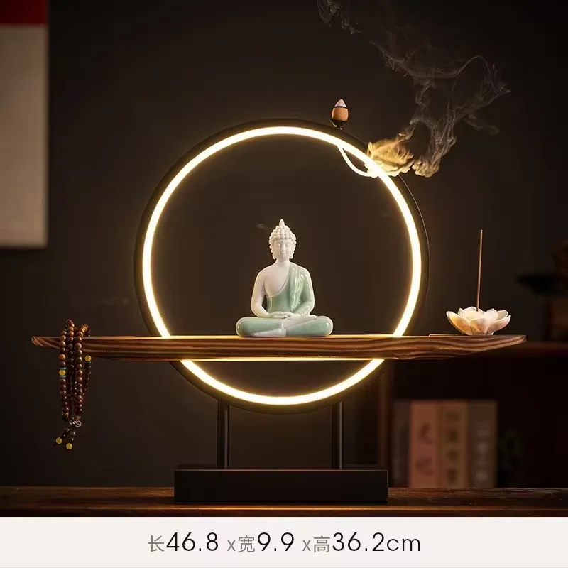 Autel Lumineux Bouddha Sakyamuni 3D – Sculpture Zen & Anneau LED avec Encensoir (45 cm) – Image 12