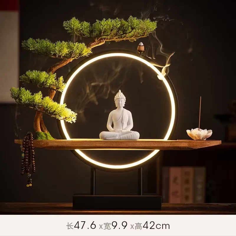 Autel Lumineux Bouddha Sakyamuni 3D – Sculpture Zen & Anneau LED avec Encensoir (45 cm) – Image 10