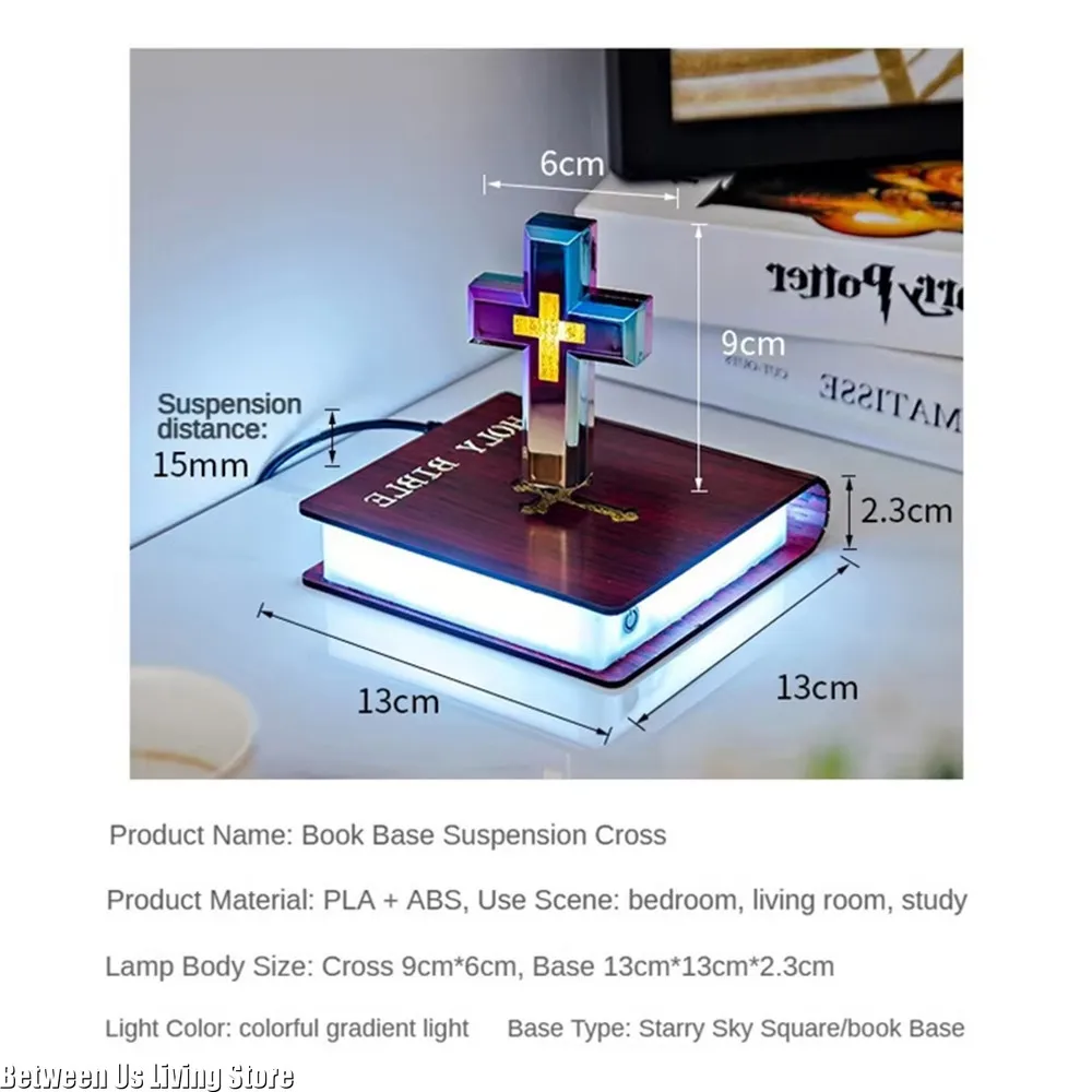 La Croix de Lumière – Lampe Spirituelle en Lévitation Magnétique sur Bible – Image 6
