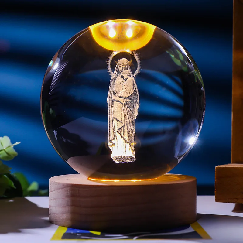 Veilleuse Boule de Cristal 3D – Sphère Céleste Gravée Laser sur Socle Bois LED – Image 14