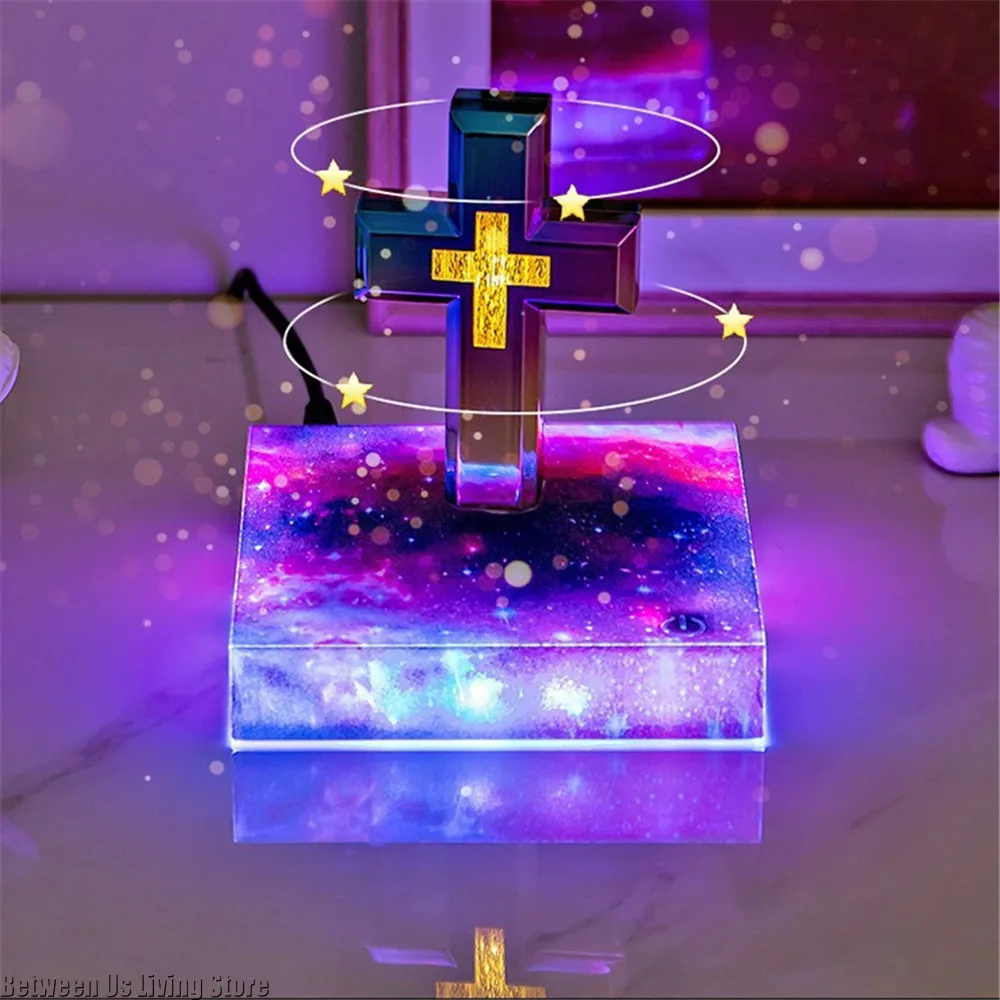 La Croix de Lumière – Lampe Spirituelle en Lévitation Magnétique sur Bible – Image 2