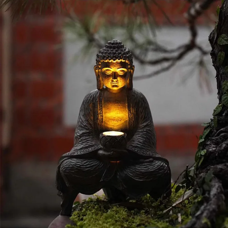 Statue Bouddha Lumineuse Solaire – Sculpture D'ambiance Zen d'Intérieur & Jardin (40 cm) – Image 2