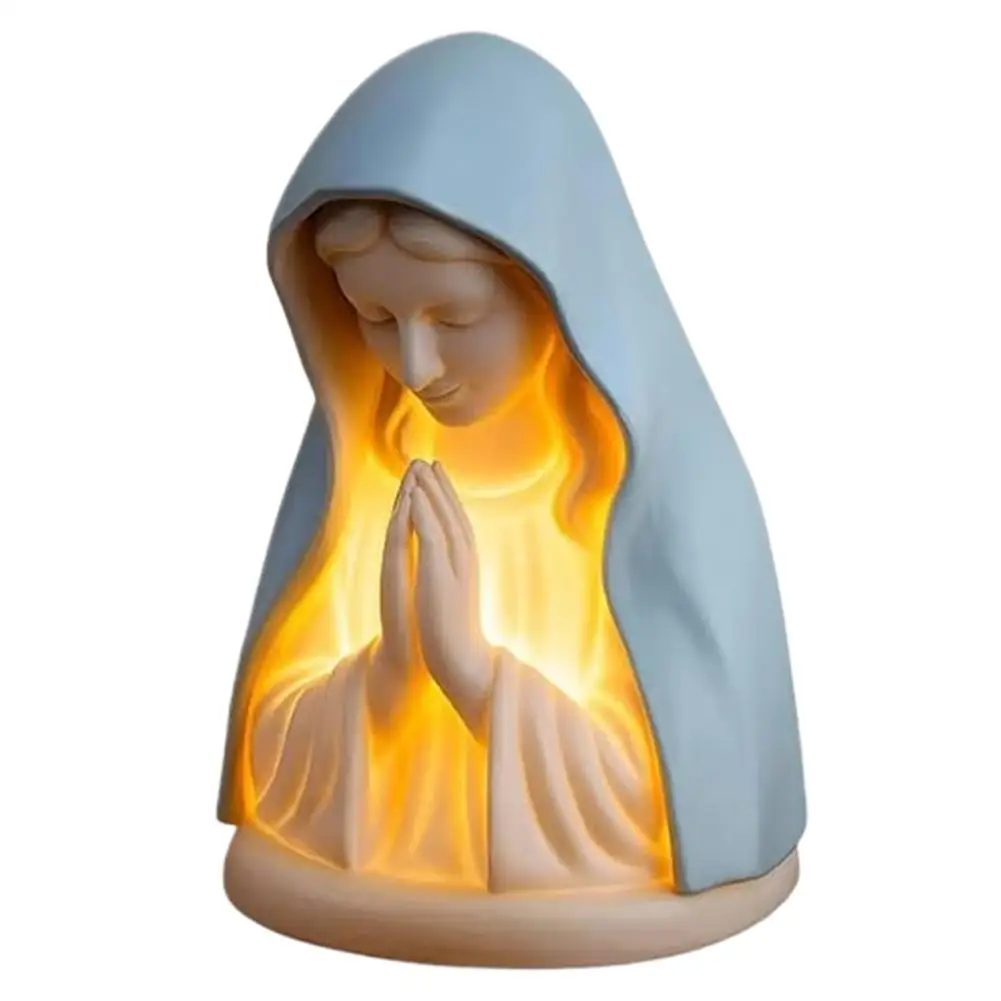Virgin Mary Prayer Statue with Light, Christian Prayer Lamp for Home Christian Decor, Hand Painted Blessed Virgin Mary Statue – Image 7