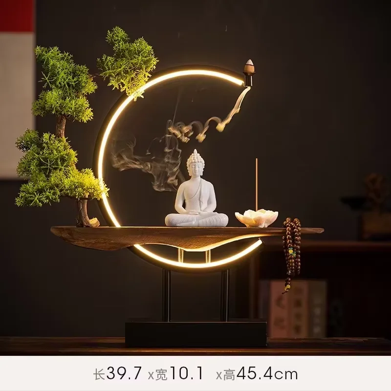 Autel Lumineux Bouddha Sakyamuni 3D – Sculpture Zen & Anneau LED avec Encensoir (45 cm) – Image 11
