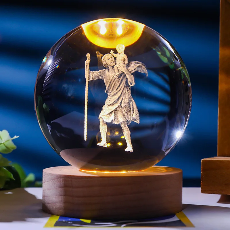 Veilleuse Boule de Cristal 3D – Sphère Céleste Gravée Laser sur Socle Bois LED – Image 5
