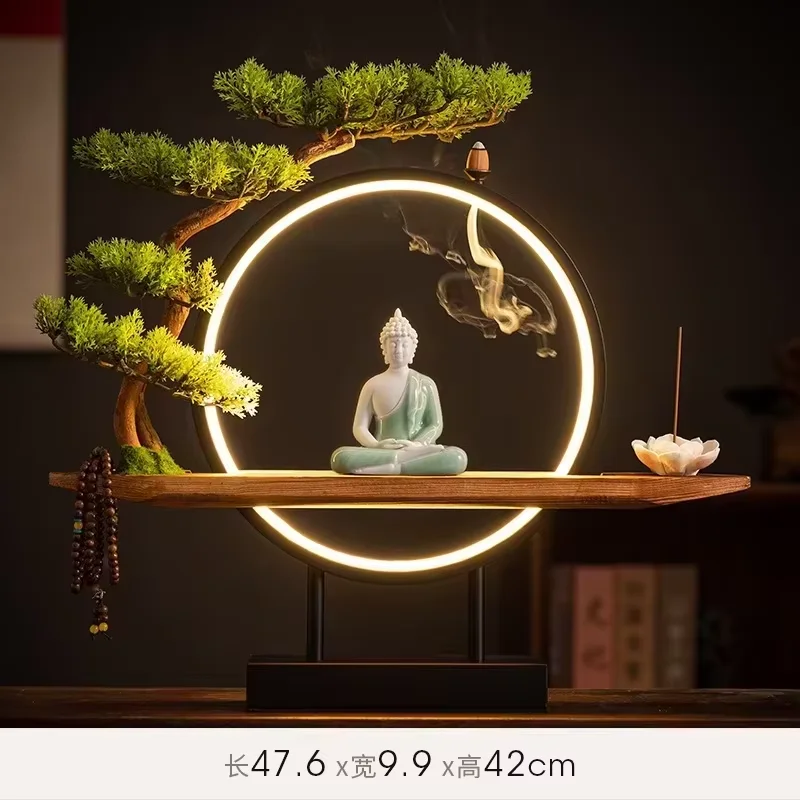 Autel Lumineux Bouddha Sakyamuni 3D – Sculpture Zen & Anneau LED avec Encensoir (45 cm) – Image 13