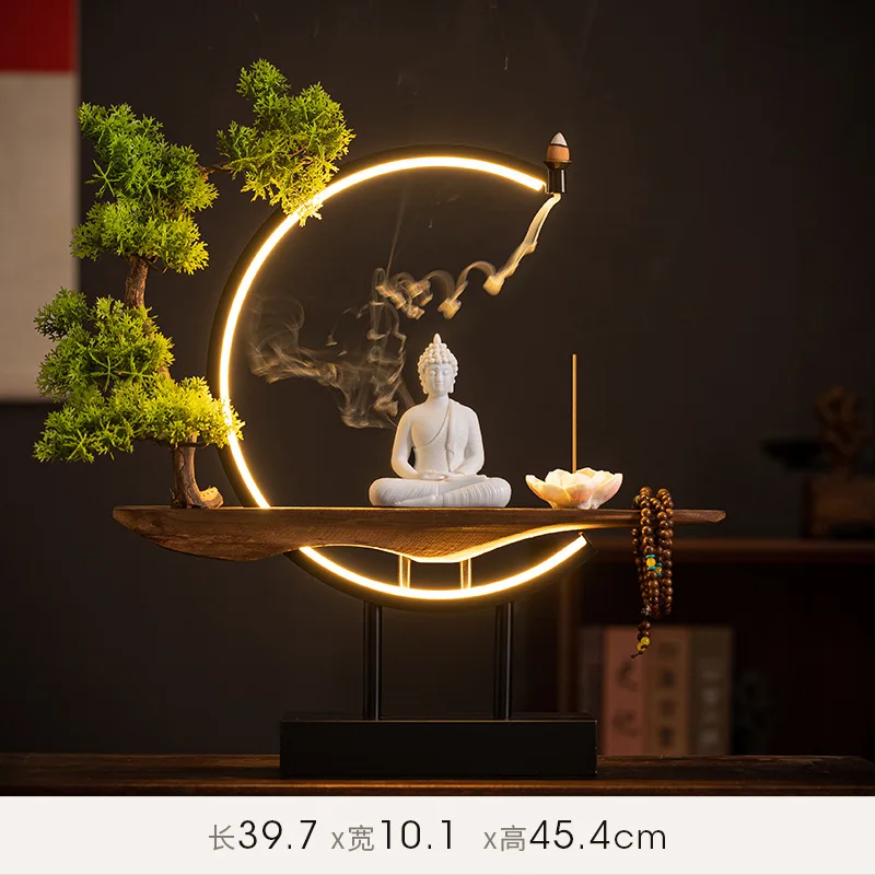 Autel Lumineux Bouddha Sakyamuni 3D – Sculpture Zen & Anneau LED avec Encensoir (45 cm) – Image 3