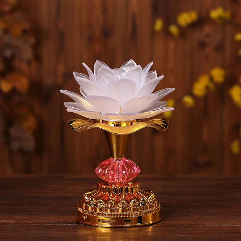 Lampe Fleur de Lotus Éternelle LED – Veilleuse Zen & Méditation sur Socle Doré – Image 4