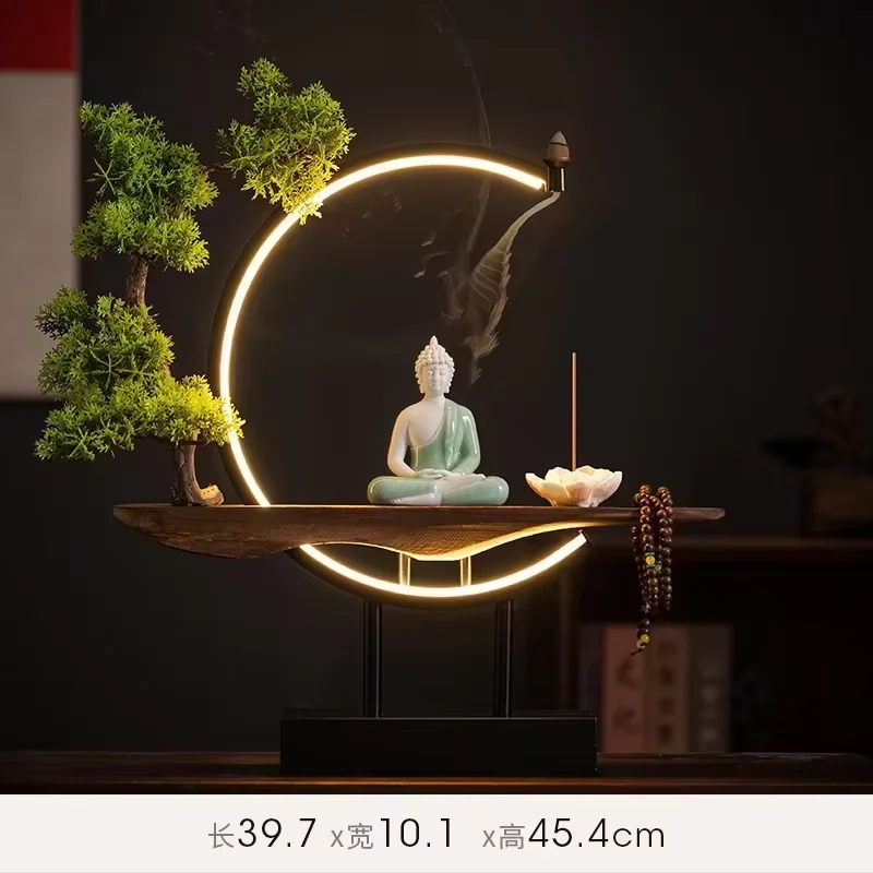 Autel Lumineux Bouddha Sakyamuni 3D – Sculpture Zen & Anneau LED avec Encensoir (45 cm) – Image 9