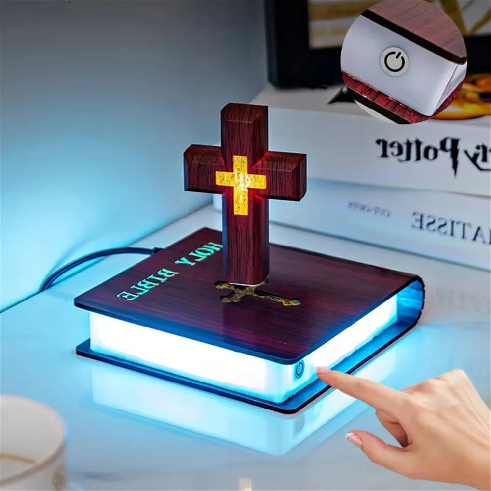 La Croix de Lumière – Lampe Spirituelle en Lévitation Magnétique sur Bible – Image 7