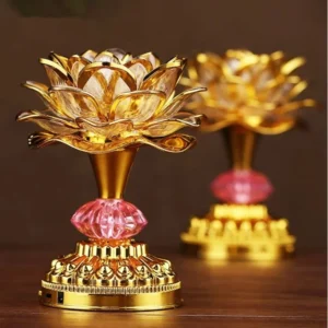Lampe Fleur de Lotus Éternelle LED – Veilleuse Zen & Méditation sur Socle Doré