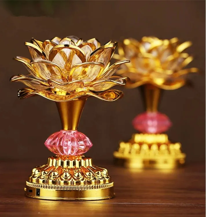 Lampe Fleur de Lotus Éternelle LED – Veilleuse Zen & Méditation sur Socle Doré