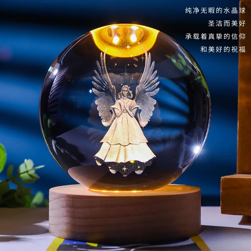 Veilleuse Boule de Cristal 3D – Sphère Céleste Gravée Laser sur Socle Bois LED – Image 11