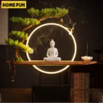 Autel Lumineux Bouddha Sakyamuni 3D – Sculpture Zen & Anneau LED avec Encensoir (45 cm)