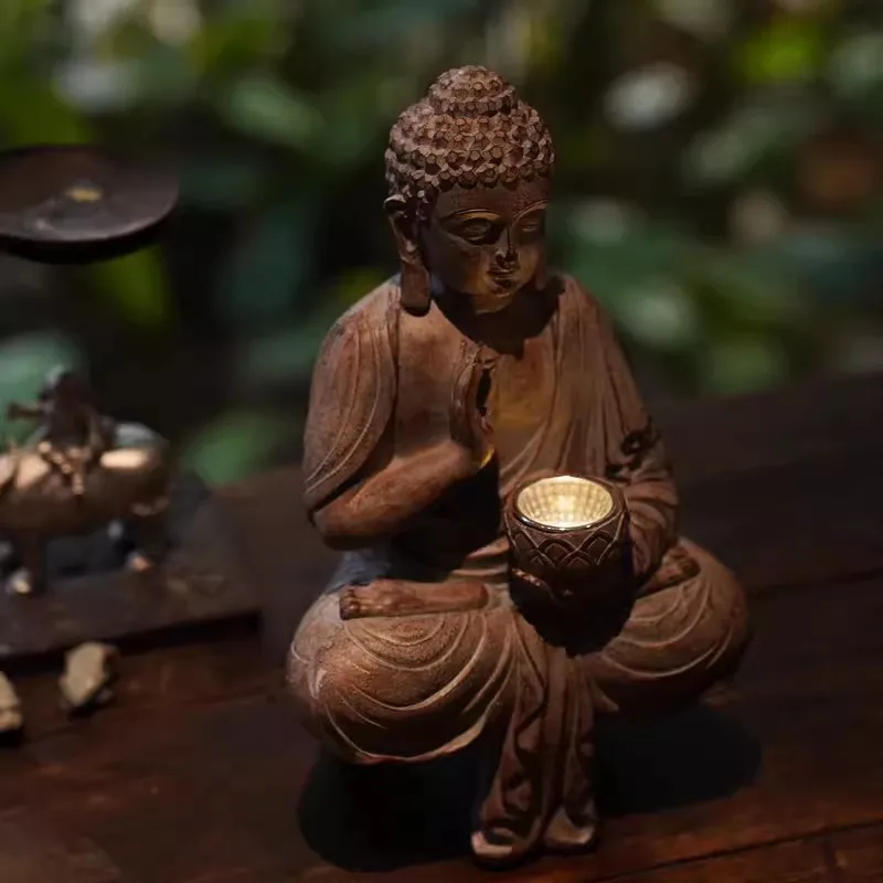 Statue Bouddha Lumineuse Solaire – Sculpture D'ambiance Zen d'Intérieur & Jardin (40 cm) – Image 4