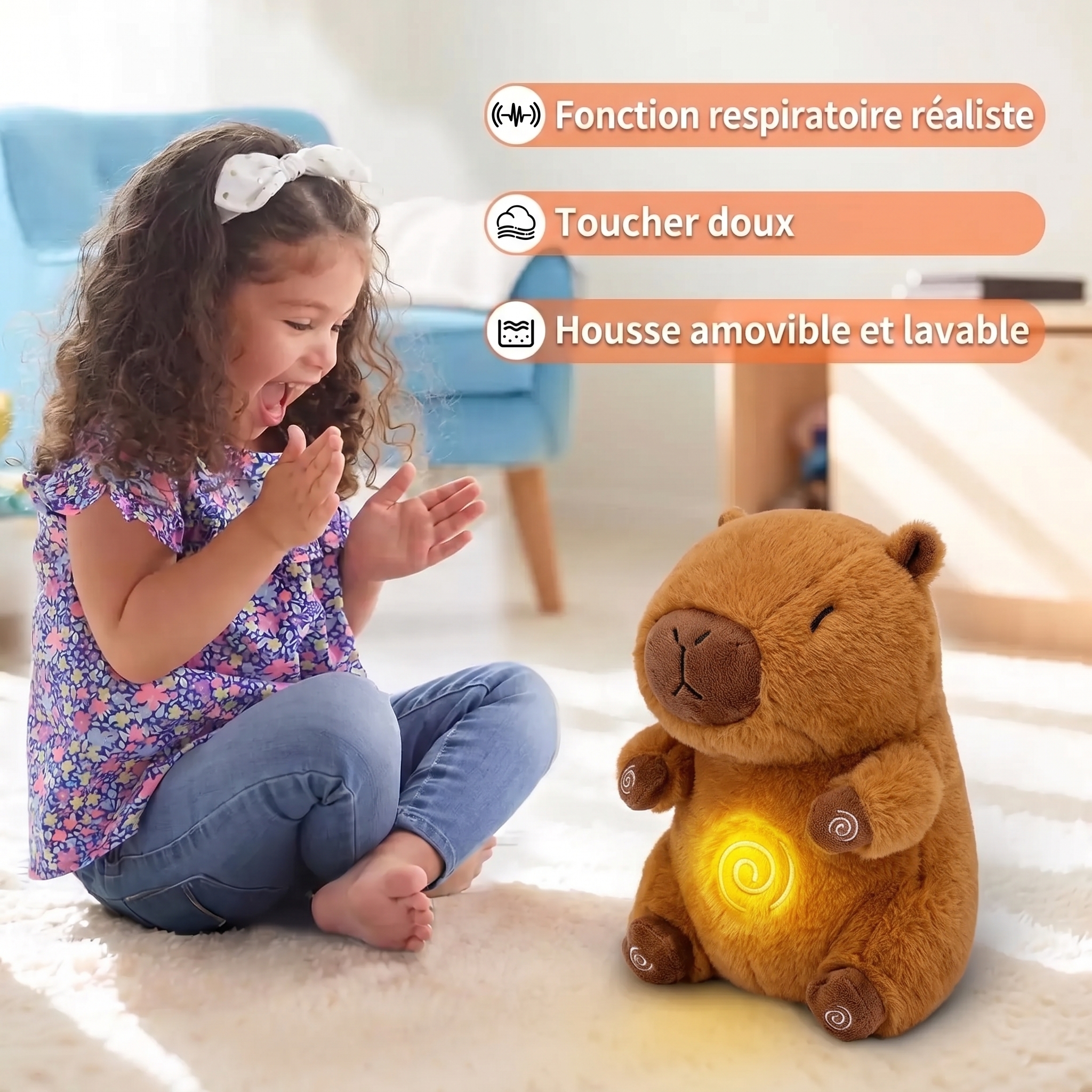 Capy-Serein – La Peluche Capybara Respirante et Lumineuse (27 cm) – Image 3