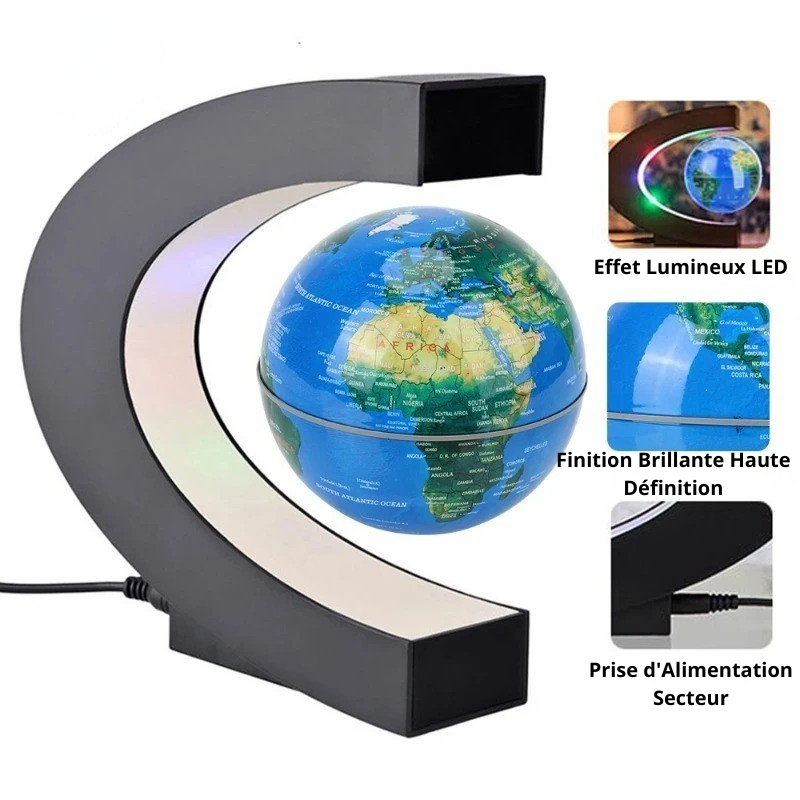 Globe Terrestre en Lévitation Magnétique C-Shape – Veilleuse LED Futuriste – Image 6